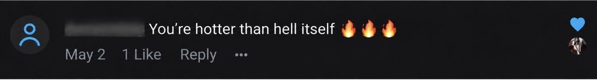 Screenshot of fan compliment for sexy cam girl EmmyKrist